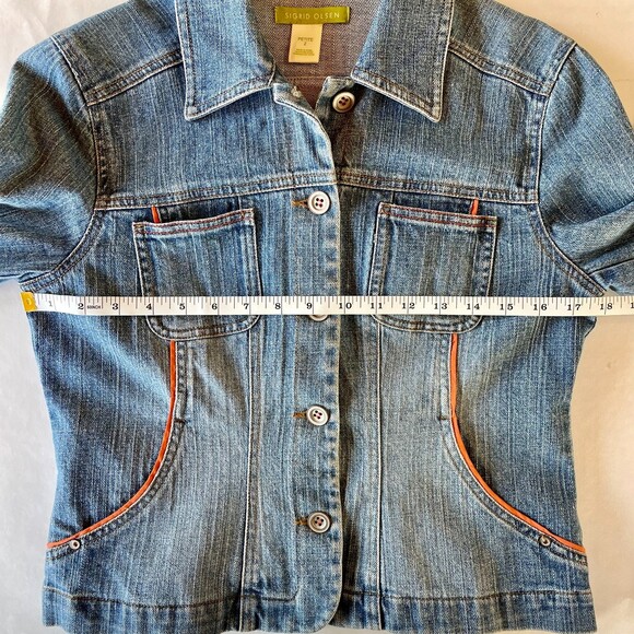 Sigrid Olsen Women's Denim Jean Jacket with Orange Trim and Cute Buttons Size 2P - Picture 9 of 10
